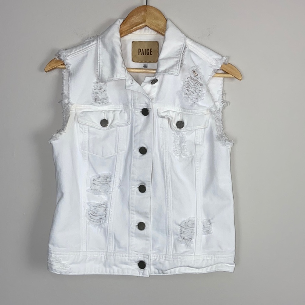 PAIGE l White Distressed Jean Vest Size XS